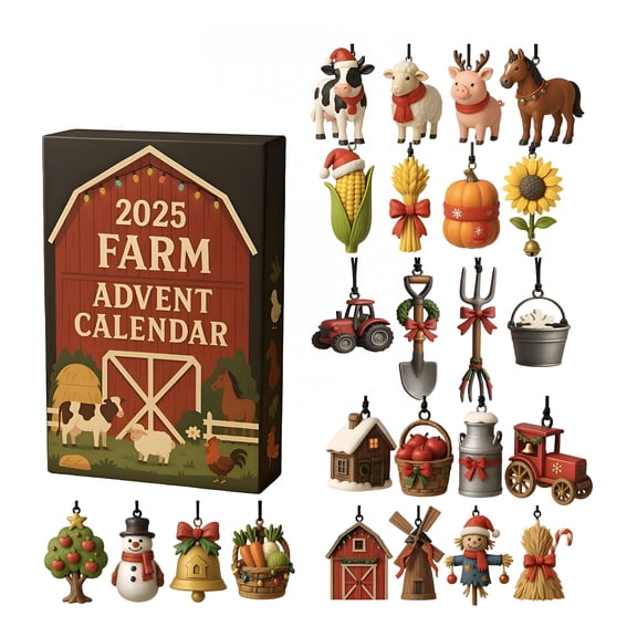 BESTSKY 2026 New Farm Advent Calendar,24 Days Christmas Countdown with 2D Acrylic Farm Animal&Crops Ornaments,Holiday Tree Hanging Decorations Gift Set