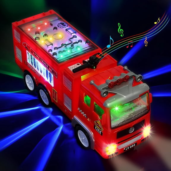 BESTSKY 2026 New Fire Engine Car with 4D Led Lights Sounds, Electric Fire Engine Vehicle Toy Truck Game, Educational Toy Car for Children Boys Girls 3 4 5 6 Years Old