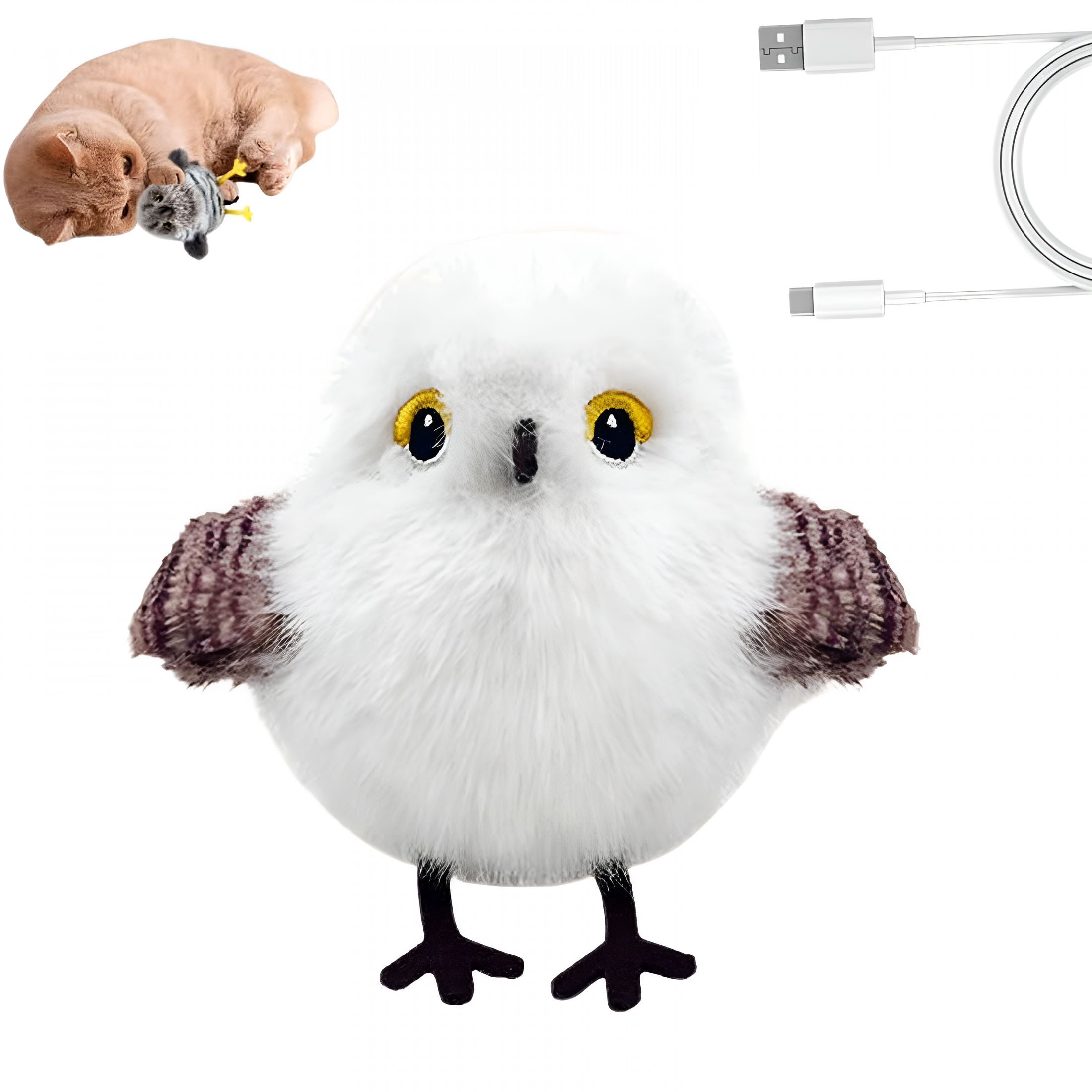 BESTSKY 2026 New Flapping Bird Cat Toy, Upgraded Interactive Flying Chirping Bird Toys, Rechargeable Cat Toy with Touch Activated for Indoor Cats (White-Breasted Tit,1Pc)