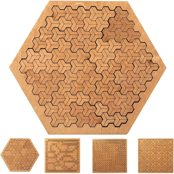 BESTSKY 2026 New Fractal Tray Puzzle,Mind Bending Hard Wooden Jigsaw Puzzles for Adults with Reverse Thinking Challenging No Image,Unique Irregular Shape Design for Family Party