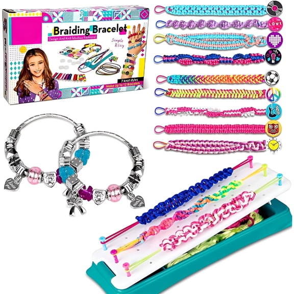 BESTSKY 2026 New Friendship Bracelet Making Kit for Girls,2 Charm Bracelet Making Kit for Kids Ages 6-12,Arts and Crafts String Maker Tool,Birthday Gifts for Teen Girl,Party Activity Set