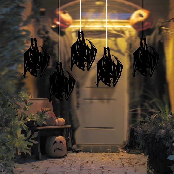 BESTSKY 2026 New Hanging Bats Halloween Decoration,5Pcs Upside Down Bats Hanging Halloween Ornament Plastic Bats Hanging Decor for Tree Wall Decorations Haunted House Party Supplies