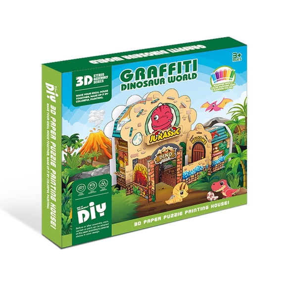 BESTSKY 6D Cardboard Craft House for Kids, DIY Doodle Playhouse Fort, Early Education Activity Toy for Outdoor Backyard Group Play