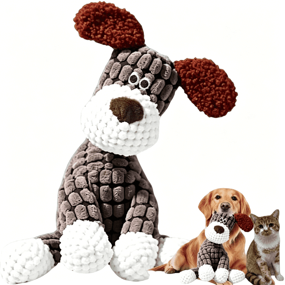 BESTSKY 2026 New Indestructible Plush Dog Toy for Aggressive Chewers - Interactive Squeaky Chew Toy, Durable Teething Toy for Small, Medium & Large Dogs (Brown)