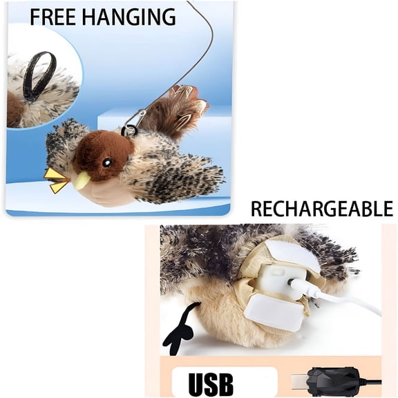 BESTSKY 2026 New Interactive Chirping Bird Cat Toy, Automatic Chirping Flying Bird Cat Toy, Flapping Bird Cat Toy with Feather Tail, Chirping Bird Cat Toy Flapping Wings with Melody Chaser (1Pc)