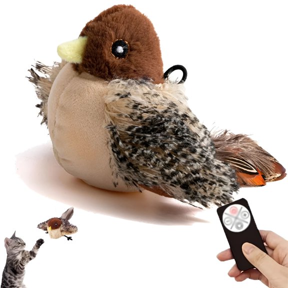 BESTSKY 2026 New Interactive Chirping Bird Cat Toy,Catnamic Toy Automatic Chirping Flying Bird Cat Toy,Flapping Bird Cat Toy with Feather Tail,Chirping Bird Cat Toy Flapping Wings with Melody Chaser