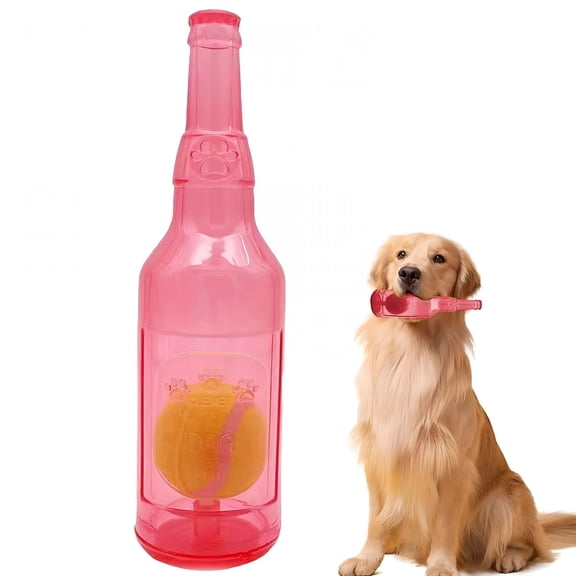 BESTSKY 2026 New Interactive Dog Toys for Aggressive Chewers - Chew and Crunch Bottle Toy - Plastic Puppy Teething Toys for Teeth Cleaning- Tpr Bottle with Tennis Ball Inside (Red,Large)