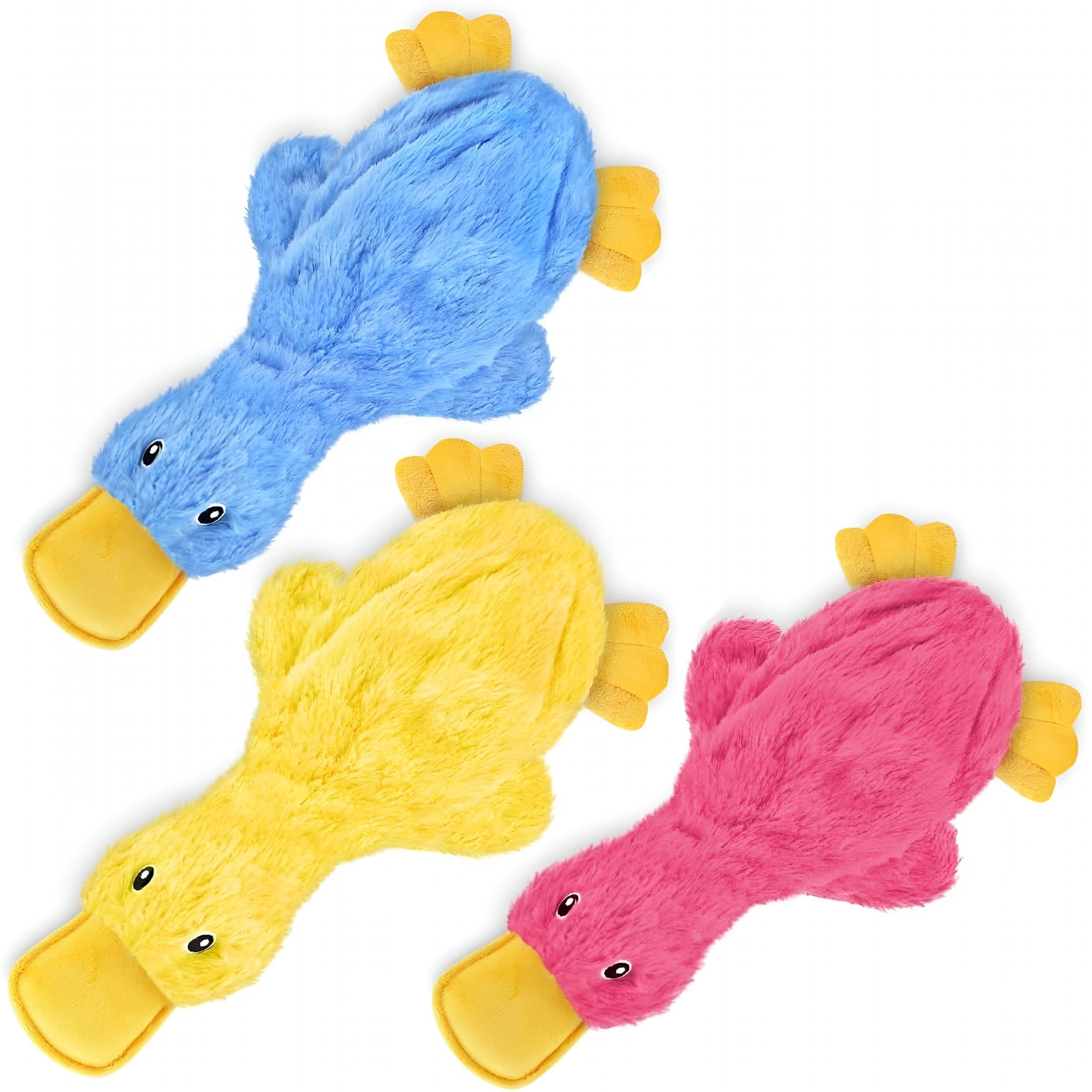 BESTSKY 2026 New Interactive Squeaky Dog Chew Toy, Ideal Dog Toys for Chewers, Small, Medium & Large Dogs, and Fetch Lovers - Crinkle Duck (Yellow, Blue, Pink), Large