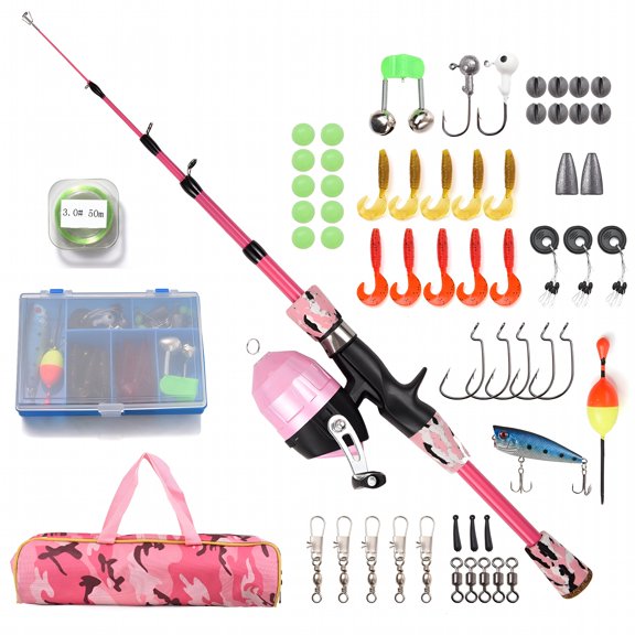 BESTSKY 2026 New Kids Fishing Rod and Reel Combo Full Kit, Telescopic Casting Rod Pole with Spincast Reel and Hooks - Suitable for Both Boys and Girls