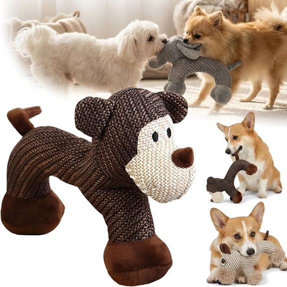BESTSKY 2026 New Linen Dog Chew Toy Dog Squeaky Toys (Monkey) for Chewing,Playing,Teething,Training,Indoor,Outdoor