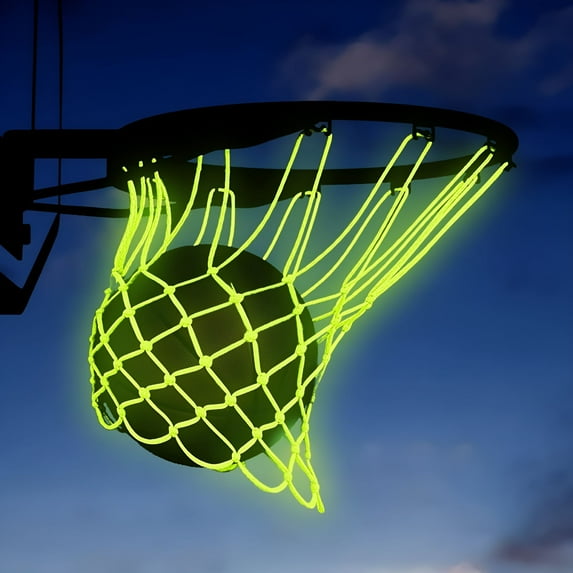 BESTSKY 2026 New Luminous Basketball Net,Heavy Duty Nylon Nightlight Basketball Net Glow in the Dark,12 Loops for Indoor,Outdoor,Home,Gym,Sports 1 Pack