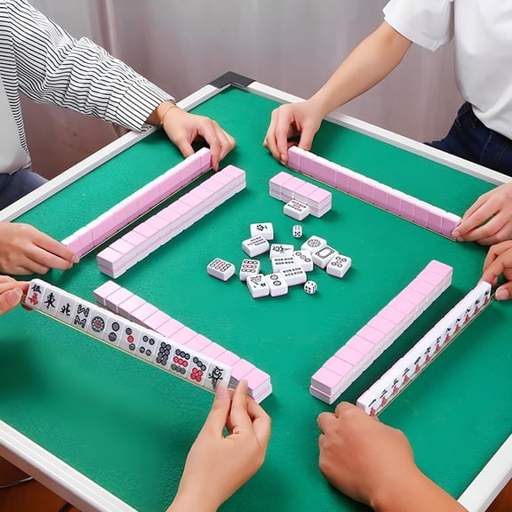 BESTSKY 2026 New Mahjong Game Set with 144 Premium White Tiles 24Mm Mini Size Portable Durable Carrying Case,For Family Game Night,Travel,Parties