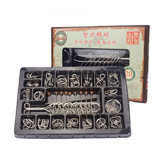 BESTSKY 2026 New Metal Wire Puzzle Set of 20 with Pouch-Brain Teaser Puzzles for Iq Testing and Disentanglement-Interlock Games for Parties and Gatherings for Party,Home,Office,School