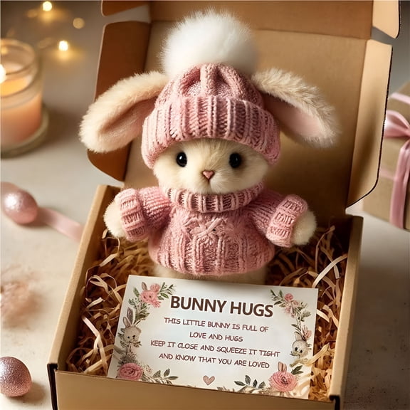 BESTSKY 2026 New Mini Bunny Hug Cute Easter Gift,Handmade Plush Pocket Hug Rabbit Doll,Cute Emotional Support Positive Crochet Bunny,Unique Gift for Family,Friend,Loved Ones
