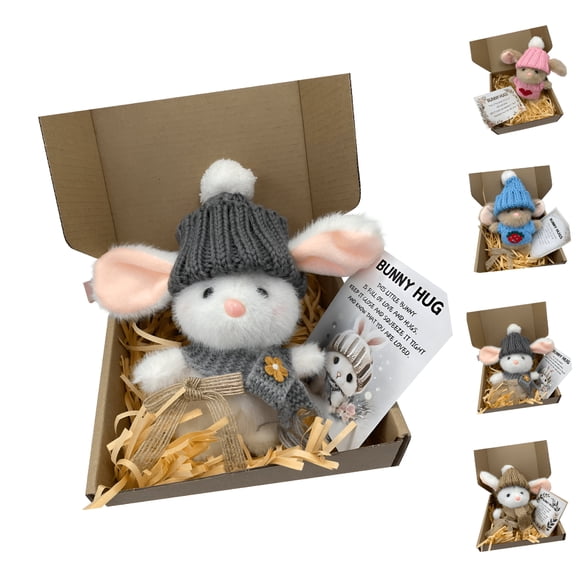 BESTSKY 2026 New Mini Bunny Hug Cute Easter Gift,Soft Plush Rabbit,Handmade Mini Bunny Hugs in Box with Card,Stuffed Animals Toys for Easter Basket Stuffers,Mother'S Day,Valentine'S Day,Birthday Gray