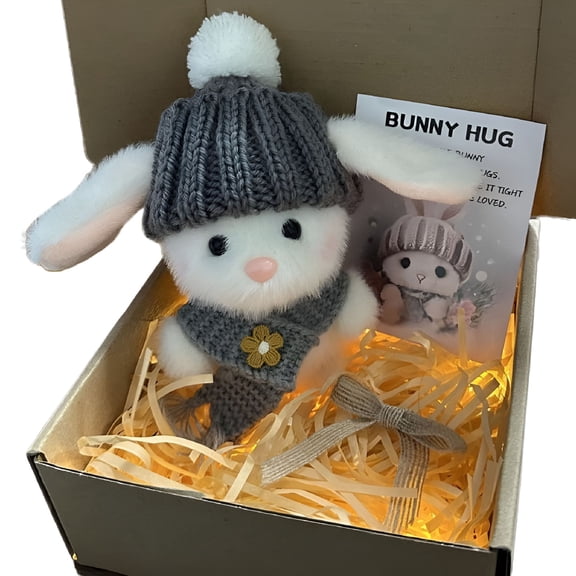 BESTSKY 2026 New Mini Bunny Hug Plush Toy Cute Easter Bunny in A Box,Soft Stuffed Rabbit for Basket Stuffers and Emotional Support Gift with Led Light Strip