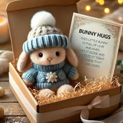 BESTSKY 2026 New Mini Bunny Hugs Cute Easter Gift, Easter Bunny Plush Pocket Hug Rabbit with Knitted Hat, Emotional Support Stuffed Animal, Gift for Bunny Lovers