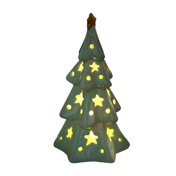 BESTSKY 2026 New Mini Christmas Tree for Tabletop Christmas Ceramic Star Christmas Tree Night Light Bedroom Desktop Decoration Birthday Gift Portable Holiday Tree Christmas Decorations