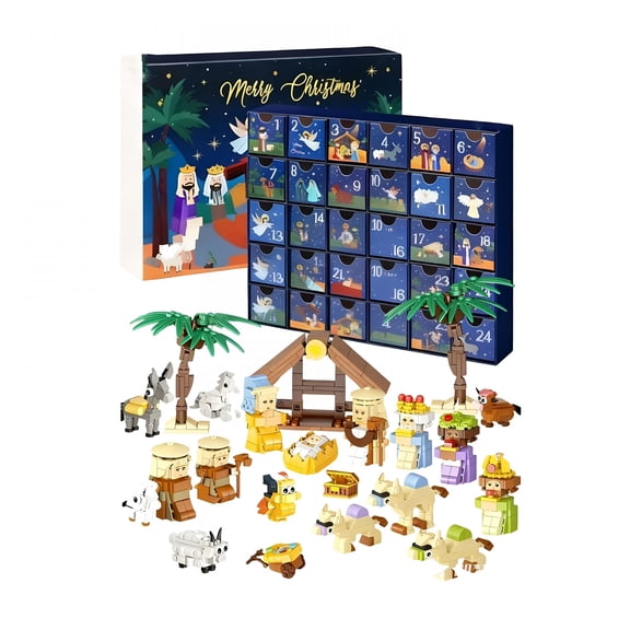 BESTSKY 2026 New Nativity Advent Calendar ,24 Days Christmas Countdown Nativity Building Blocks Kit,Christian Scene Advent Bricks Christmas Gifts for Teens&Adults Ages 6+