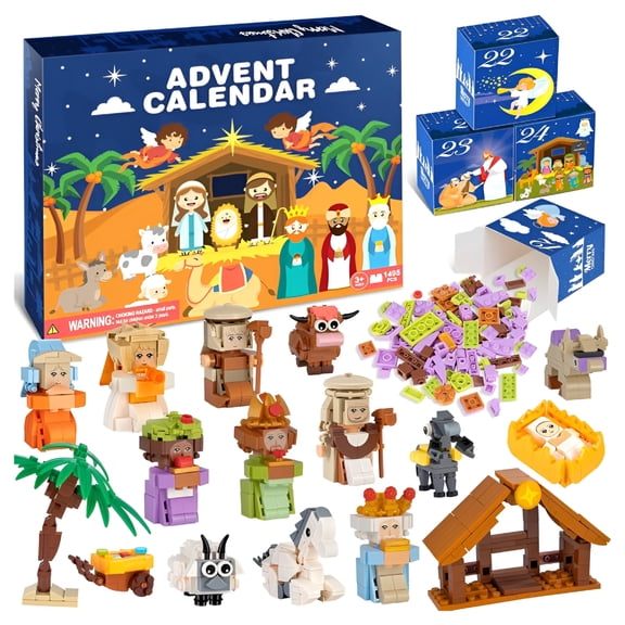 BESTSKY 2026 New Nativity Advent Calendarbuilding Blocks-24 Days of Nativity Scene Set,Christmas Building Countdown Calendar,Stocking Stuffer Building Toys for Boys,Girls,Teens&Adults Ages 6+