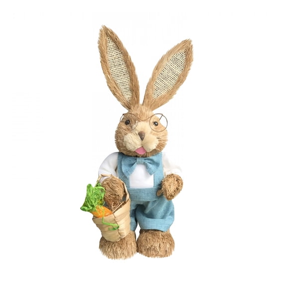 BESTSKY 2026 New Outdoor Easter Bunny Decor,35Cm Tall Faux Rush Rabbit Statue,Weather-Resistant for Garden,Patio and Spring Landscape Display A