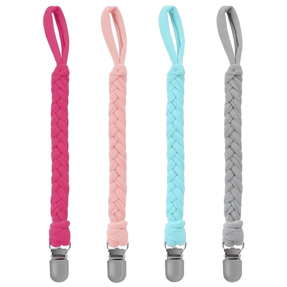 BESTSKY 2026 New Pacifier Clip,Pacifier Holder 4 Pack Braided Pacifier Leash Teething Ring Holders for Boys and Girls Fit All Pacifiers&Soothers