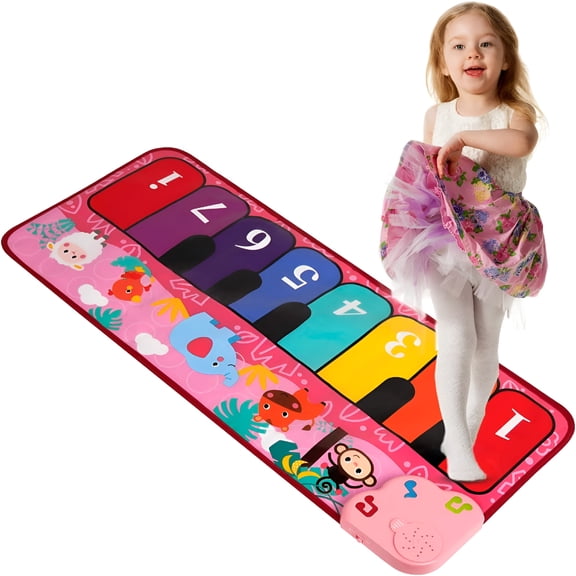 BESTSKY 2026 New Piano Mat for Kids,31.5 X 13.8 Inch Keyboard Music Dancing Play Mat with 5 Animal Sounds Electronic Touch Musical Playmat Game Toy Gift for 1-6 Year Old Girls and Boys-Pink