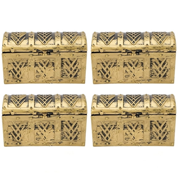 BESTSKY 2026 New Pirate Chest 4 Pcs Treasure for Kids Party Favors for Pirate Party,Kids Games,Treasure Hunt,Birthday Favors,Themed Events,Gold Plastic