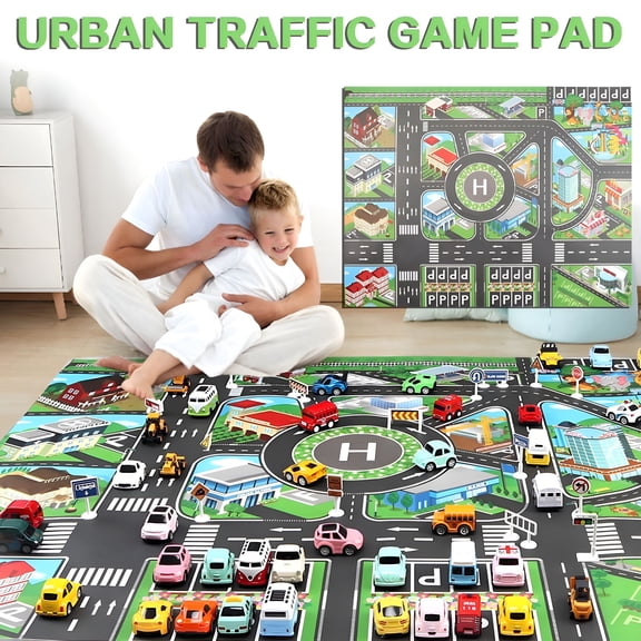 BESTSKY 2026 New Play Mat 130X100Cm City Traffic Road Map Educational Carpet with Parking Lot Scene Toy Car Track Floor Rug for Toddlers Boys Girls Playroom Road Rug for Kids