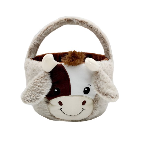 BESTSKY 2026 New Plush Easter Cow Basket Cow Buckets with Long Plush Ear for Kids Easter Tote Bags for Party Decorations Candy Gifts Bags for Easter Egg Hunt,Party Favor,Gift Bag