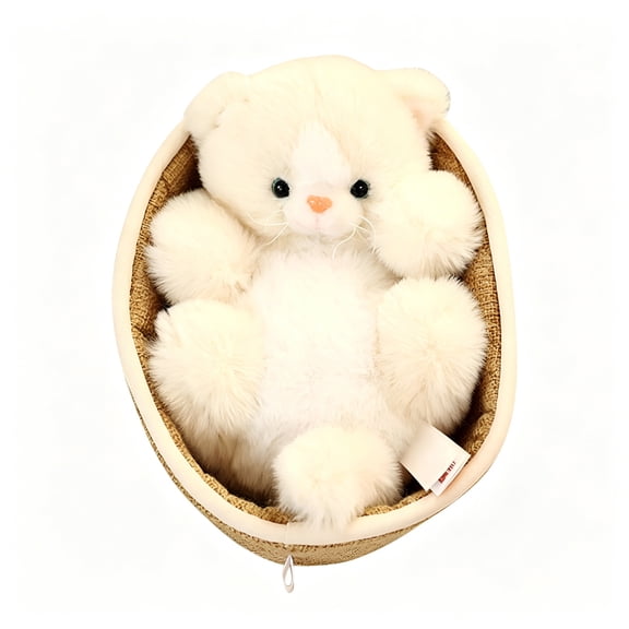 BESTSKY 2026 New Plush Toy Stuffed Realistic Cats in Basket Doll Toy Mini Woven Cat Decor for Room Hand for Baby Kids Girls Birthday for Bedroom,Playroom,Nursery,Desk