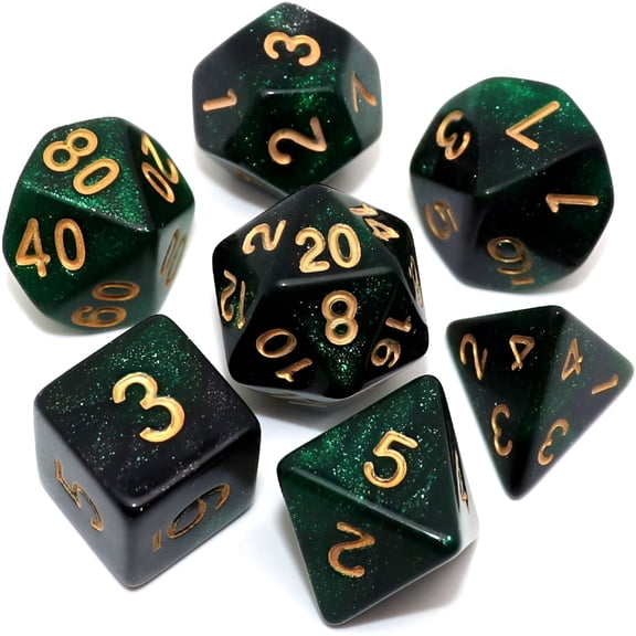 BESTSKY 2026 New Polyhedral Dnd Dice Set Glitter Dice for Dungeon and Dragons D&D Rpg Role Playing Games Green Mix Black Nebula Dice,For Rpg,Boardgames,Tabletop,Party