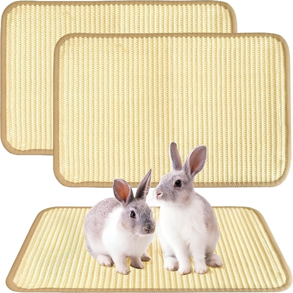 BESTSKY 2026 New Rabbit Scratching Pad,Sisal Bunny Scratch Mat for Cages-2Pcs Natural Rabbits Nail Scratcher for Indoor Rabbit Chew Toys&Bedding,16X12 Inch