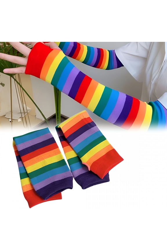 2026 New Rainbow-Colored Candy Color Cute Arm Sleeves Colorful Striped Arm Sleeves Rainbow Sun Protection Sleeve Outdoor and Indoor Uv Protection Sleeves Rainbow Arm Sleeves