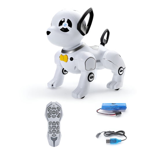 BESTSKY 2026 New Remote Control Robot Dog-2.4G Smart Robotic Pet with Voice and Light Programmable Actions Ideal for Kids 6+ Follow Mode Early Education Toy White Free Size