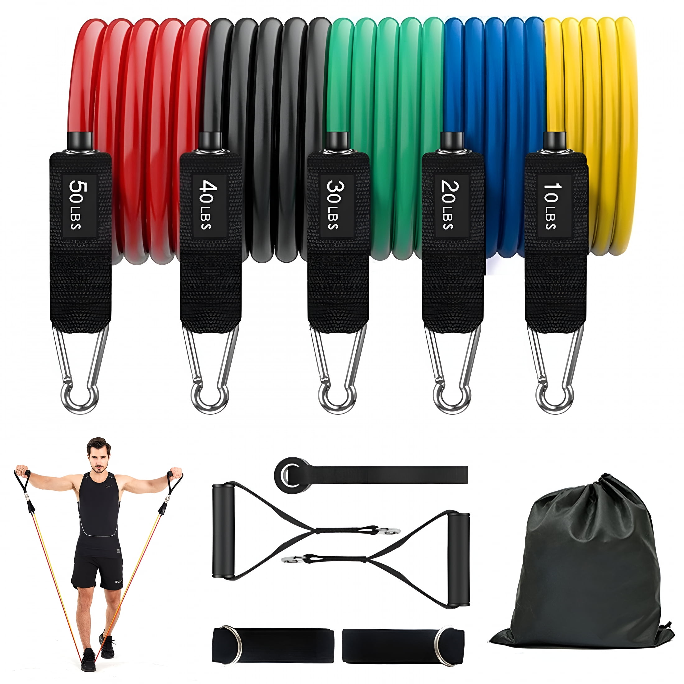 BESTSKY 2026 New Resistance Bands Set, Exercise Bands with Door Anchor, Handles, Carry Bag, Legs Ankle Straps for Resistance Training, Physical Therapy, Home Workouts for Gym, Home, Office, Travel