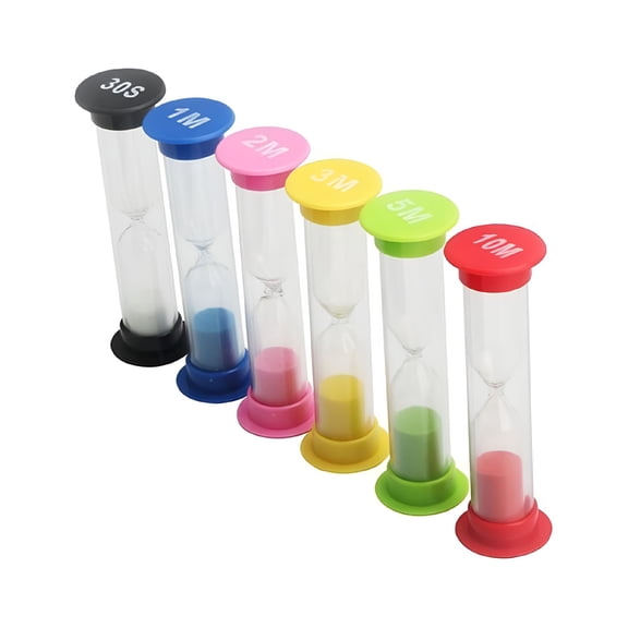 BESTSKY 2026 New Sand Timer,6Pcs Plastic Hourglasses Timer,Colorful Small Sandglass Sand Clock Timer 30 Sec,1-10 Mins Timer Clock,Sand Timers for Kids Brushing Teeth Games Classroom Home