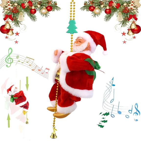 BESTSKY 2026 New Santa Claus Musical Climbing Rope,2026 New Electric Climbing Santa on Rope,Hanging Climbing Santa on Rope with Funny Musical,For Christmas Tree Fireplace Home Dcor
