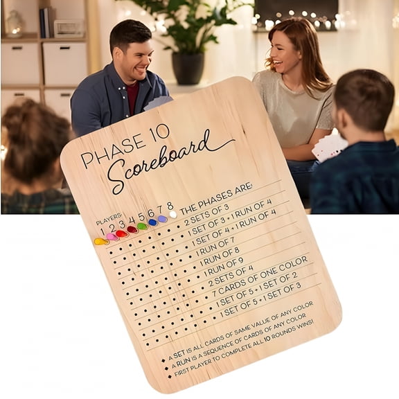 BESTSKY 2026 New Score Board, Score Sheets with 8 Colored Pegs, Wooden Scoreboard and Round Tracker, Classic Family Adults Board Card Games | Thin Style