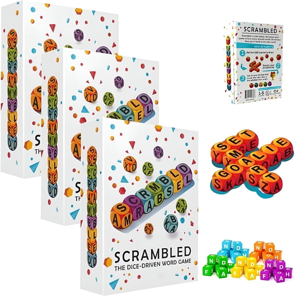 BESTSKY 2026 New Scrambled Dice Word Game for 1-5 Players,Fast-Paced Brain Exercise Party Game with 12 Letter Dice,Vocabulary Building Crossword Challenge for Adults&Family Game Nights(3Pc)