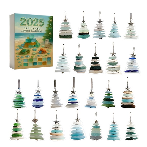 BESTSKY 2026 New Sea Glass Advent Calendar,24 Days Holiday Surprises,Christmas Decorations Indoor,Sea Glass Bird Advent Calendar