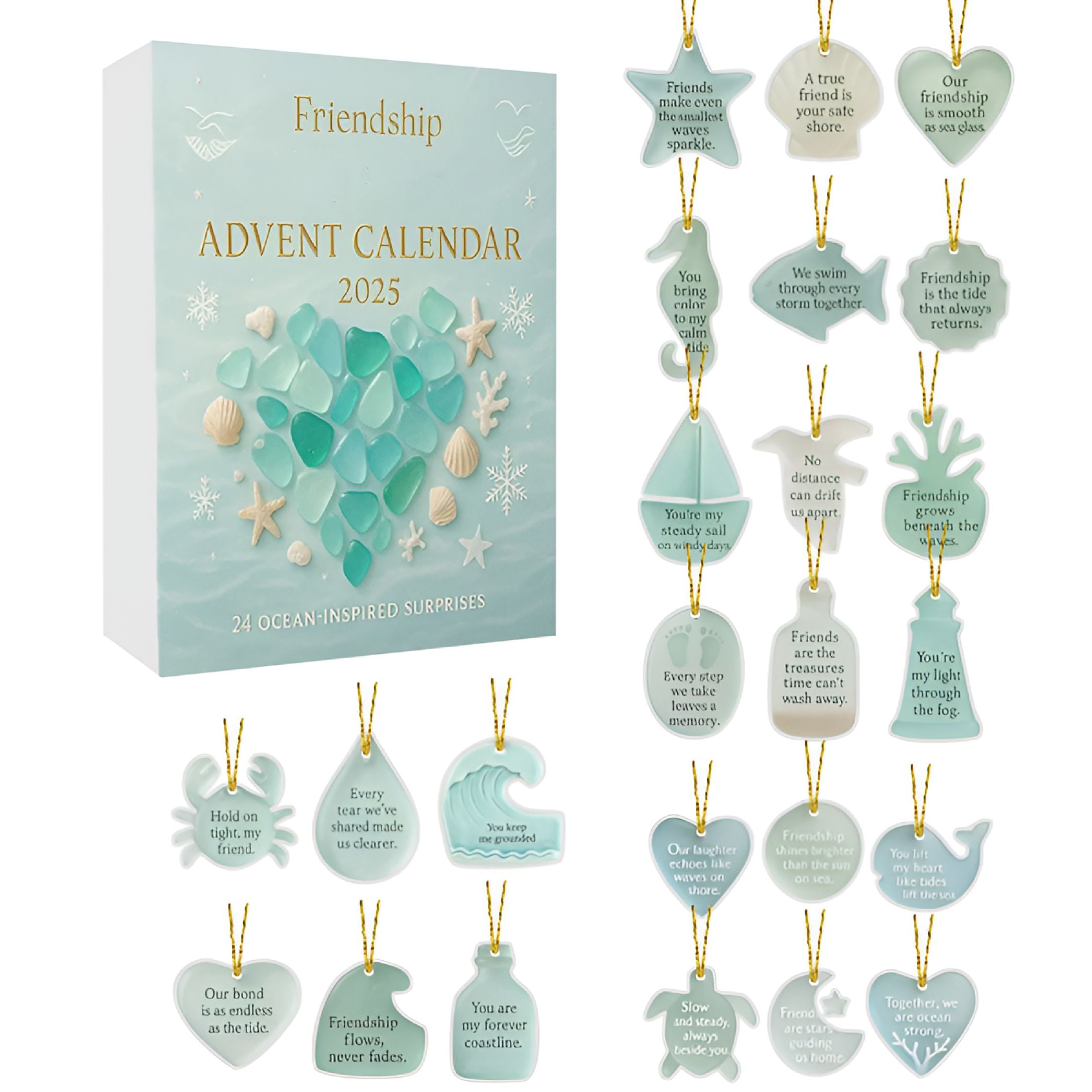 BESTSKY 2026 New Sea Glass Advent Calendar Marine Life Advent Calendar and Friendship Advent Calendar for Ocean Lovers Kids&Collectors