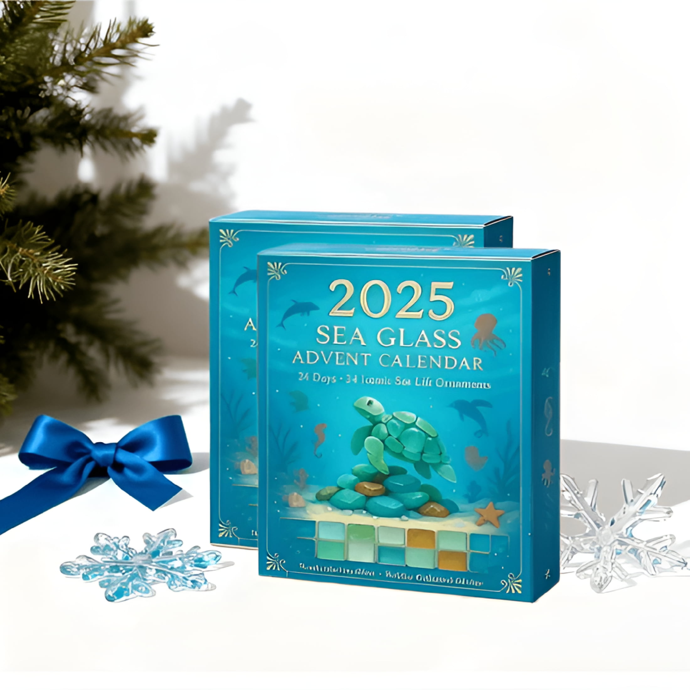 BESTSKY 2026 New Sea Glass Marine Life Advent Calendar 24 Days Ocean-Themed Christmas Countdown Calendar with 24 Adorable Realistic Ocean Animals Decoration for Ocean Lovers Kids&Collectors(2Set)