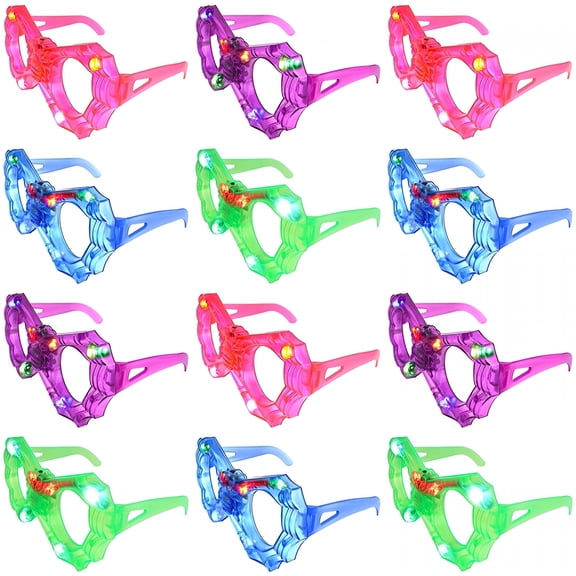 BESTSKY 2026 New Set of 12 Flashing Led Multi Color 'Spider Web' Light Up Show Party Favor Toy Glasses for Parties,Events,Festivals,Costume Accessories,Holiday Celebrations.