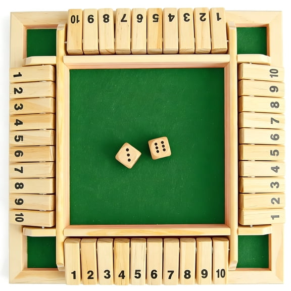BESTSKY 2026 New Shut the Box 4 Sided Wooden Board Strategy Game Learning Numbers 2-4 Players Shut the Box Game Wooden for Game Night,Family,Party,Education