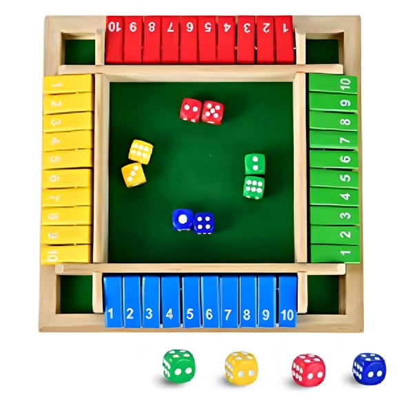 BESTSKY 15 Inch Large Shut the Box Game for 4 Players, Classic Wooden Board Math Game with 14 Dice and Instructions, Family Tabletop Activity