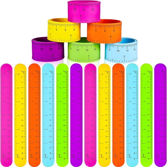 BESTSKY 2026 New Silicone Rainbow Slap Bracelets,Party Wrist Strap 12Pcs/Pack,Ruler Slap Bracelets Bands Colorful Ruler,Snap Bands Wristband for Kids Classroom School Prize Party Favors