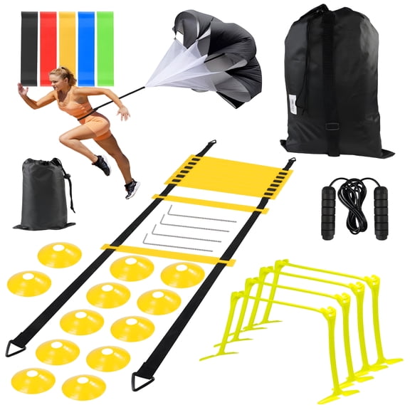 BESTSKY 2026 New Speed and Agility Training Set, Agility Training Equipment for Kids with 20Ft Sports Agility Ladders, Cones, Agility Hurdles, Resistance Parachute, Jump Rope for Basketball, Soccer