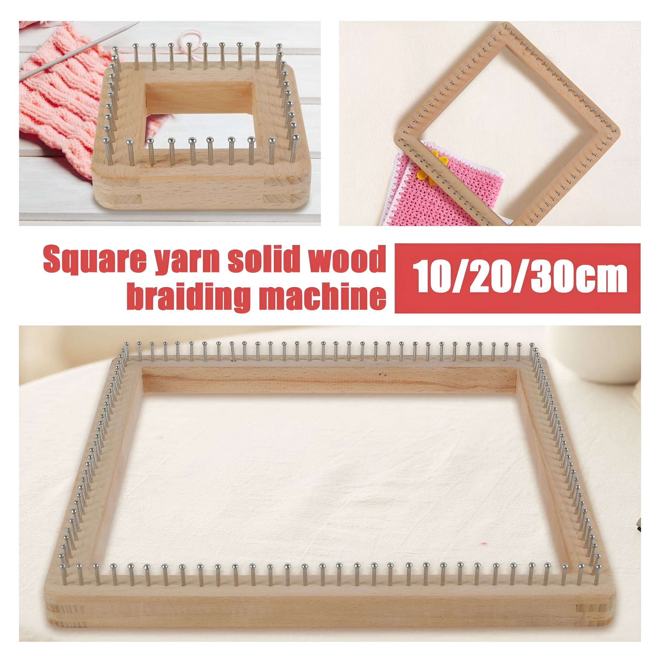 BESTSKY 2026 New Square Knitting Loom Beech Wood Knitting Board Diy Handcraft Weaving Loom with Non Detachable Hooks Multifunctional Knitting Loom Tools for Making Cushions Scarves Hats Shawls