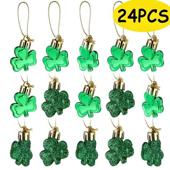 BESTSKY 2026 New St Patrick'S Day Shamrocks Ornament Decoration Mini Tree Good Luck Clover Hanging Bauble for Tree Baubles Table Shelf Festival Decorations 24 Pieces